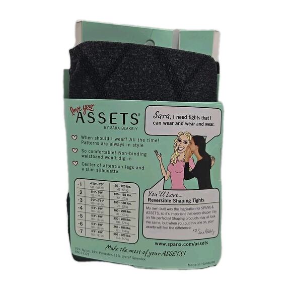 Love Your Assets By Spanx Tights Size 4 Reversible Diamond Black Shaping NWT - Picture 2 of 4